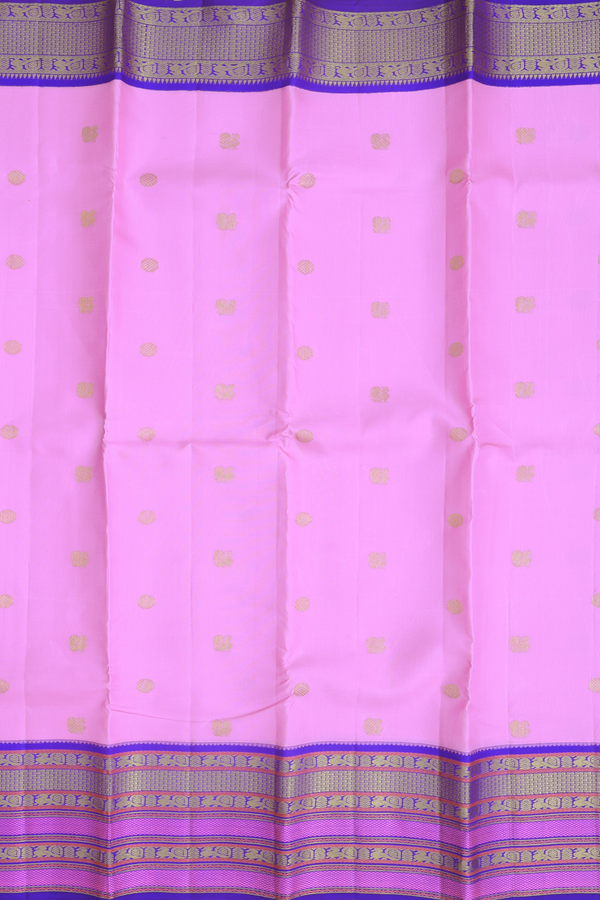 Kanchipuram Silk Saree In Pink With Peacock Buttas