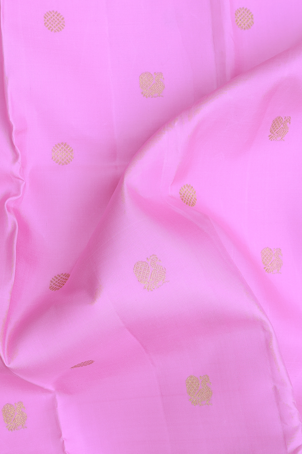 Kanchipuram Silk Saree In Pink With Peacock Buttas