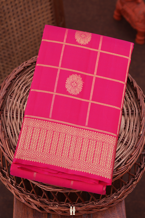 Kanchipuram Silk Saree In Rani Pink With Checks Design