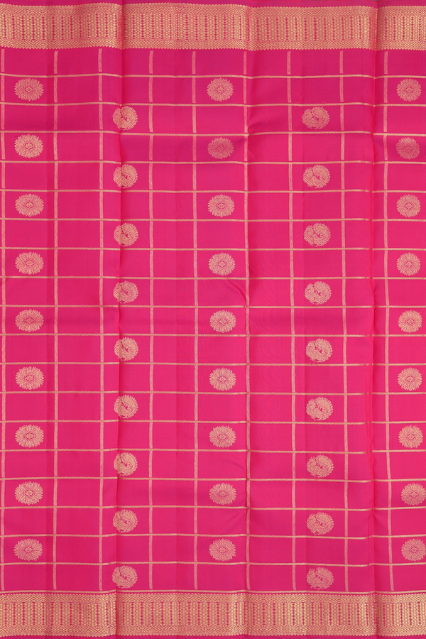 Kanchipuram Silk Saree In Rani Pink With Checks Design