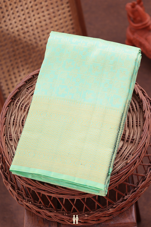Kanchipuram Silk Saree In Seafoam Green With Brocade Design