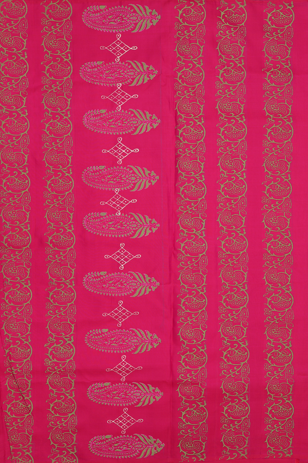 Kanchipuram Silk Saree In Rani Pink With Hand Painted Design