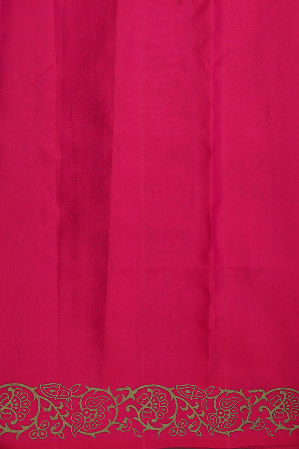 Kanchipuram Silk Saree In Rani Pink With Hand Painted Design
