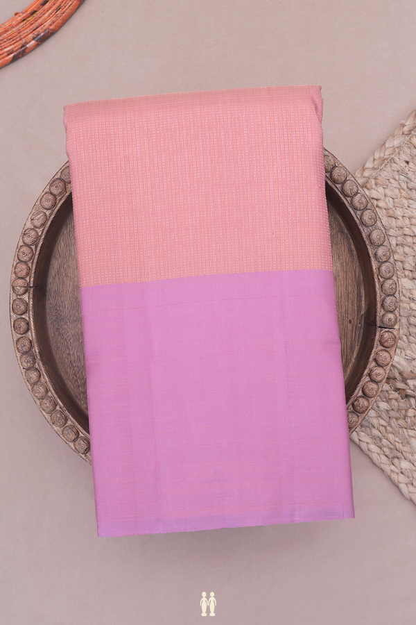 Kanchipuram Silk Saree In Salmon Pink With Zari Stripe Design