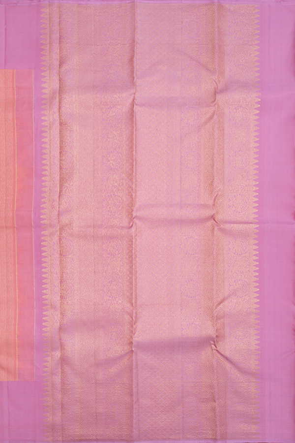 Kanchipuram Silk Saree In Salmon Pink With Zari Stripe Design