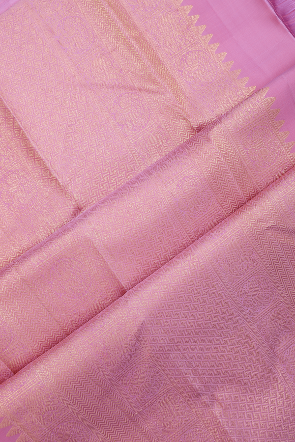 Kanchipuram Silk Saree In Salmon Pink With Zari Stripe Design