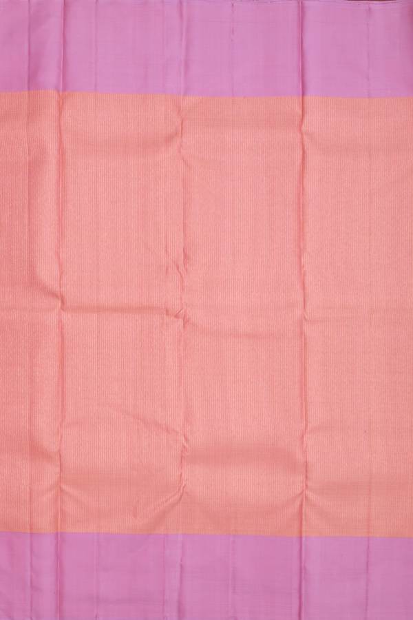 Kanchipuram Silk Saree In Salmon Pink With Zari Stripe Design