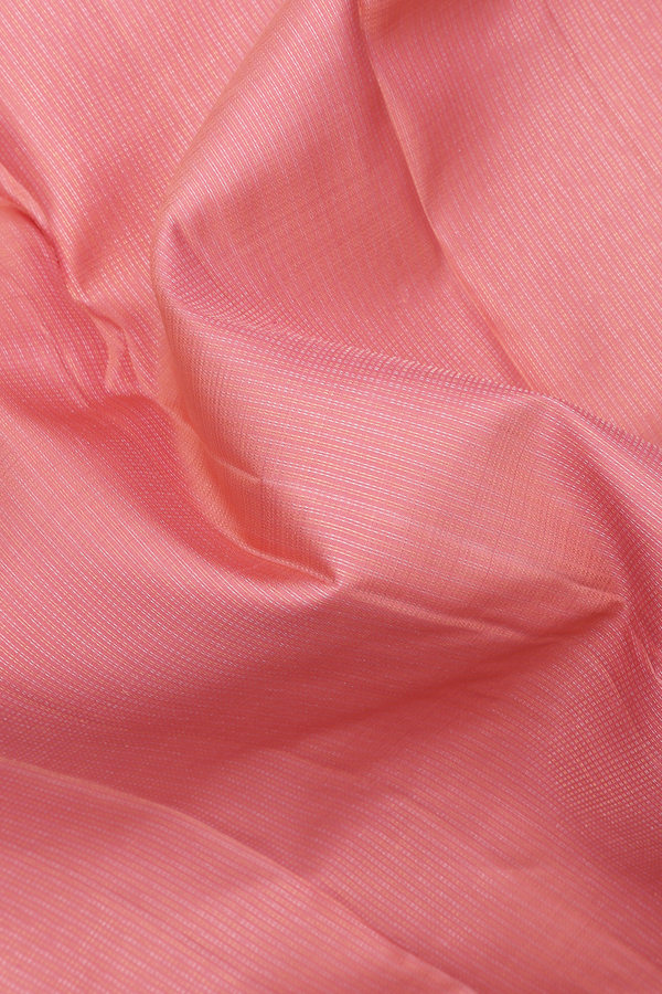Kanchipuram Silk Saree In Salmon Pink With Zari Stripe Design