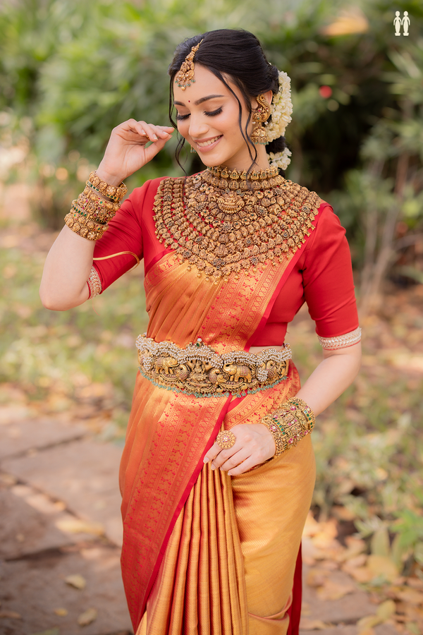 Kanchipuram Silk Saree In Red With Twill Weave Design