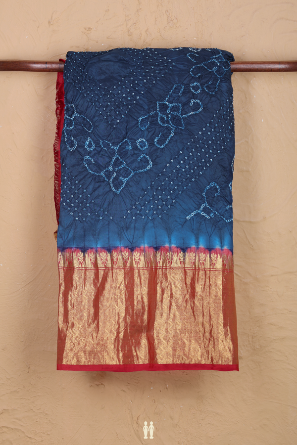 Bandhani Silk Saree In Prussian Blue With Tie And Dye Design