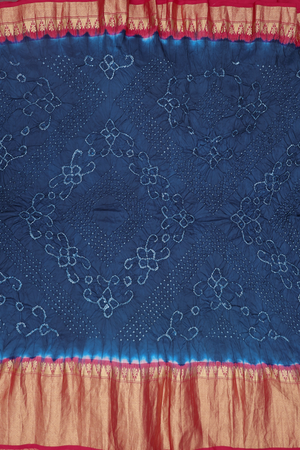 Bandhani Silk Saree In Prussian Blue With Tie And Dye Design