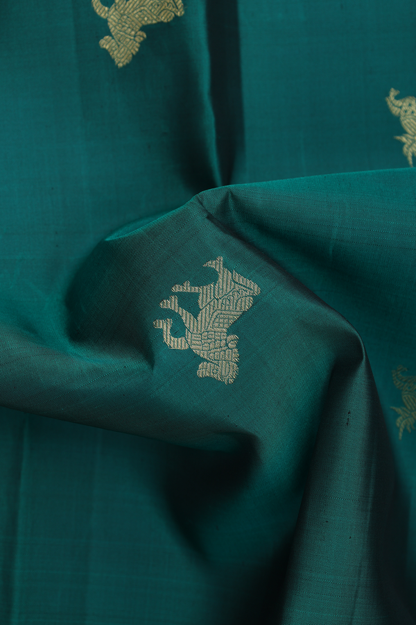 Kanchipuram Silk Saree Forest Green With Horse Buttas