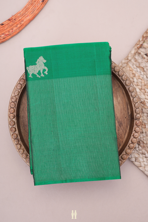 Kanchipuram Silk Saree Forest Green With Horse Buttas