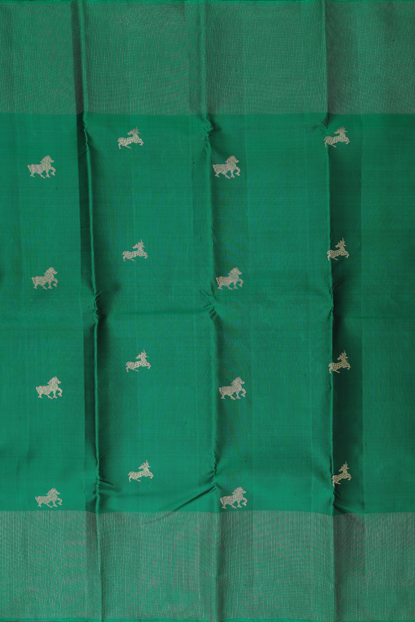 Kanchipuram Silk Saree Forest Green With Horse Buttas