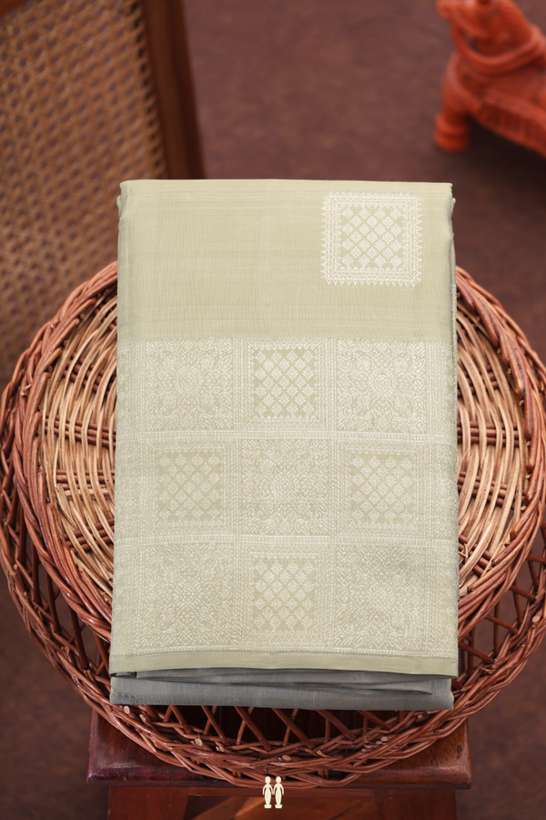 Kanchipuram Silk Saree In Dusty Green With Square Motifs