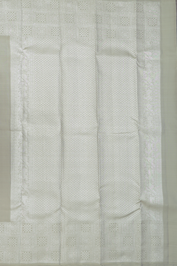 Kanchipuram Silk Saree In Dusty Green With Square Motifs