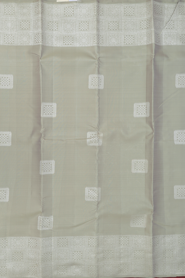 Kanchipuram Silk Saree In Dusty Green With Square Motifs