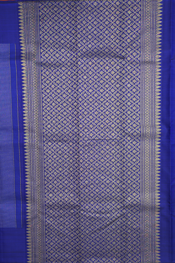 Kanchipuram Silk Saree In Royal Blue With Stripes Design