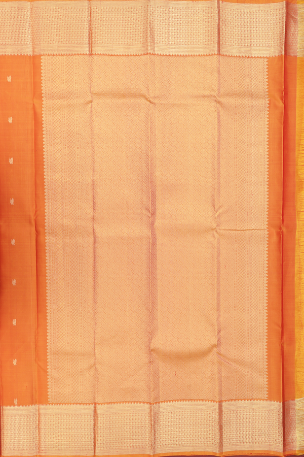 Kanchipuram Silk Saree In Orange With Peacock Buttas