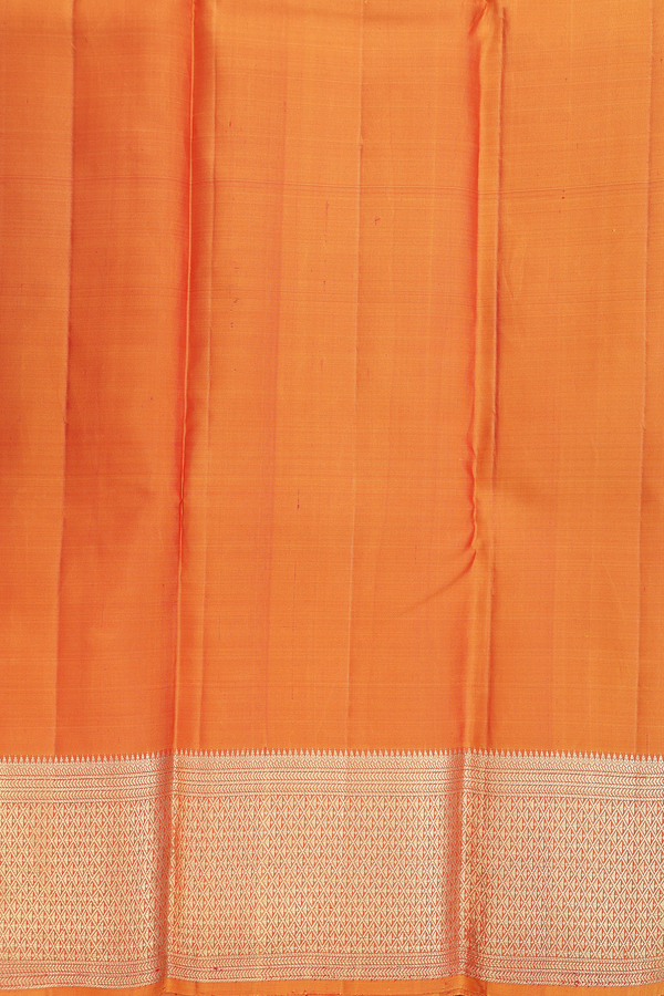 Kanchipuram Silk Saree In Orange With Peacock Buttas