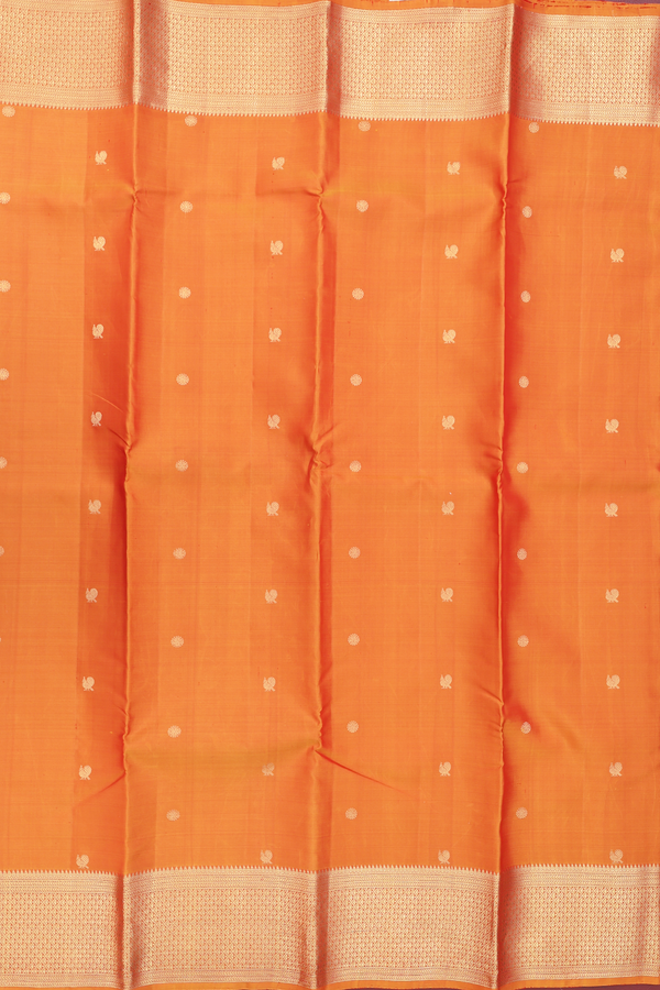 Kanchipuram Silk Saree In Orange With Peacock Buttas