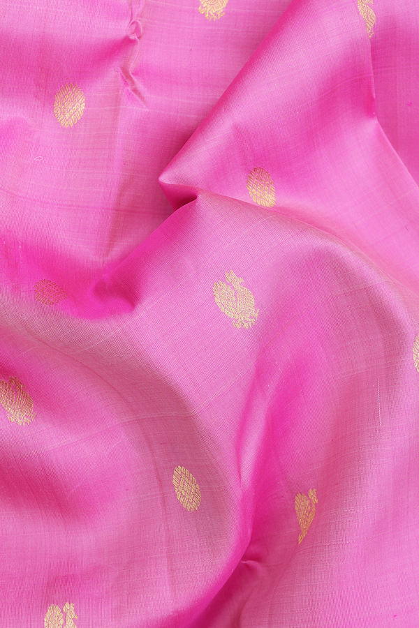 Kanchipuram Silk Saree In Lotus Pink With Peacock Buttas