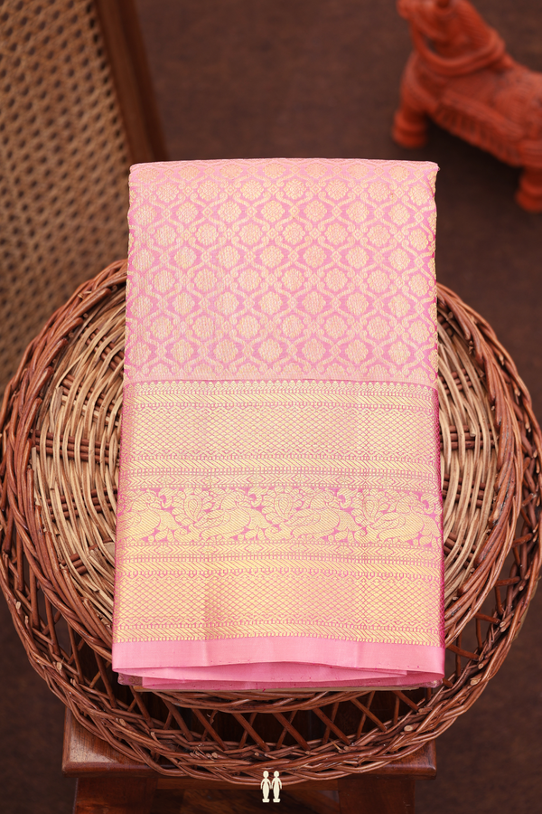 Kanchipuram Silk Saree In Pink With Brocade Design