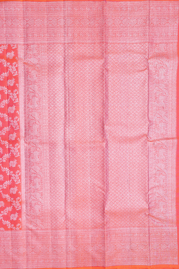 Kanchipuram Silk Saree In Coral Orange With Brocade Design