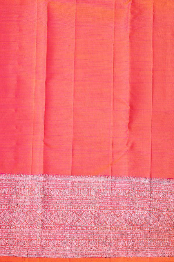 Kanchipuram Silk Saree In Coral Orange With Brocade Design