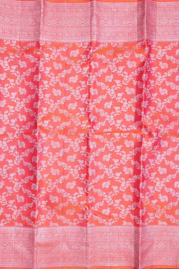 Kanchipuram Silk Saree In Coral Orange With Brocade Design