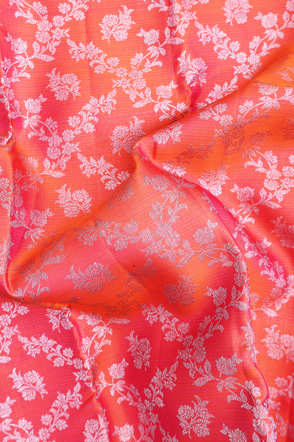 Kanchipuram Silk Saree In Coral Orange With Brocade Design