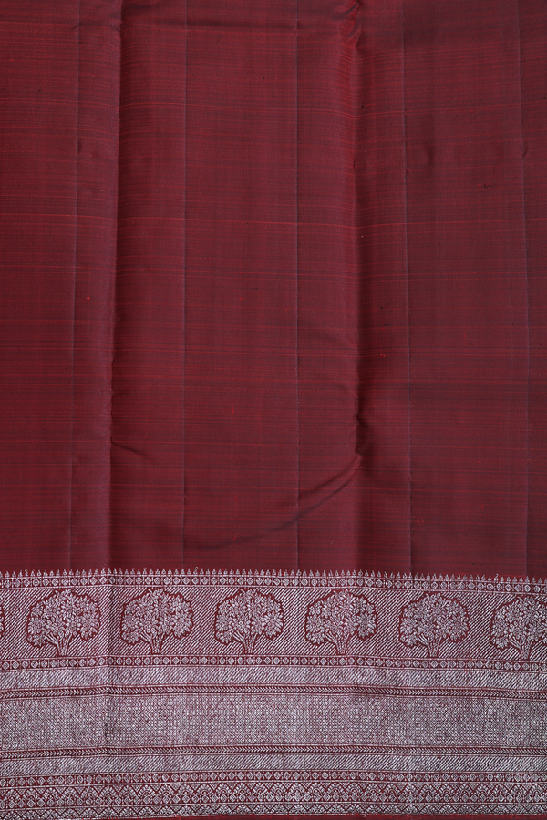 Kanchipuram Silk Saree In Dark Maroon With Tree Motifs