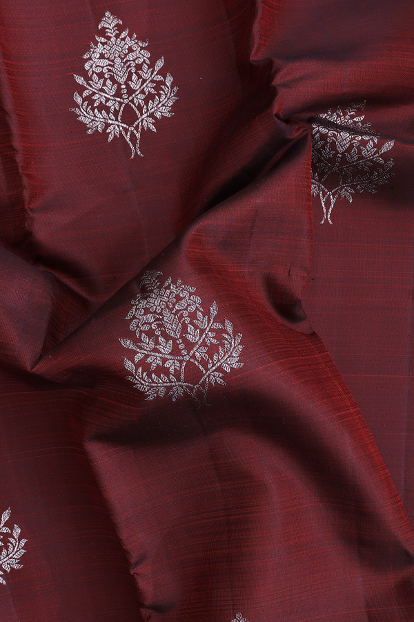 Kanchipuram Silk Saree In Dark Maroon With Tree Motifs