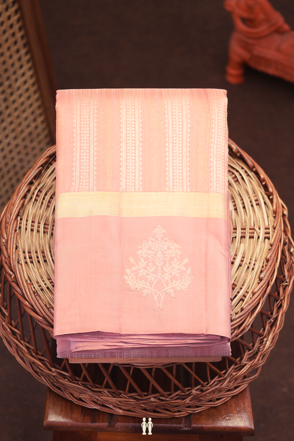 Kanchipuram Silk Saree In Dusty Pink With Stripes Design