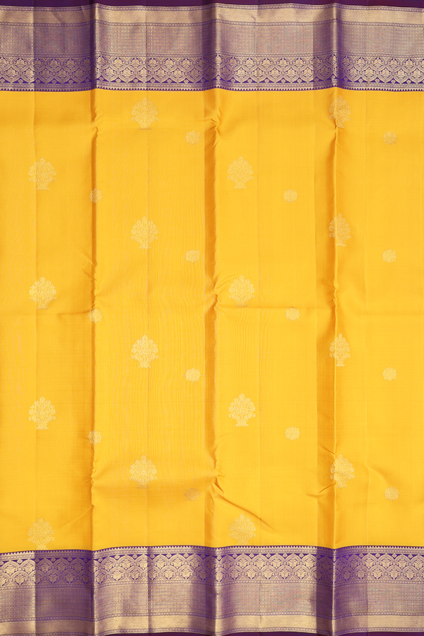 Kanchipuram Silk Saree In Mustard Yellow With Zari Motifs