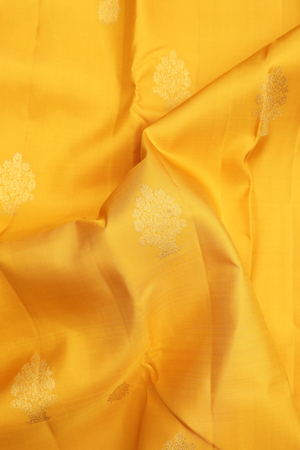 Kanchipuram Silk Saree In Mustard Yellow With Zari Motifs