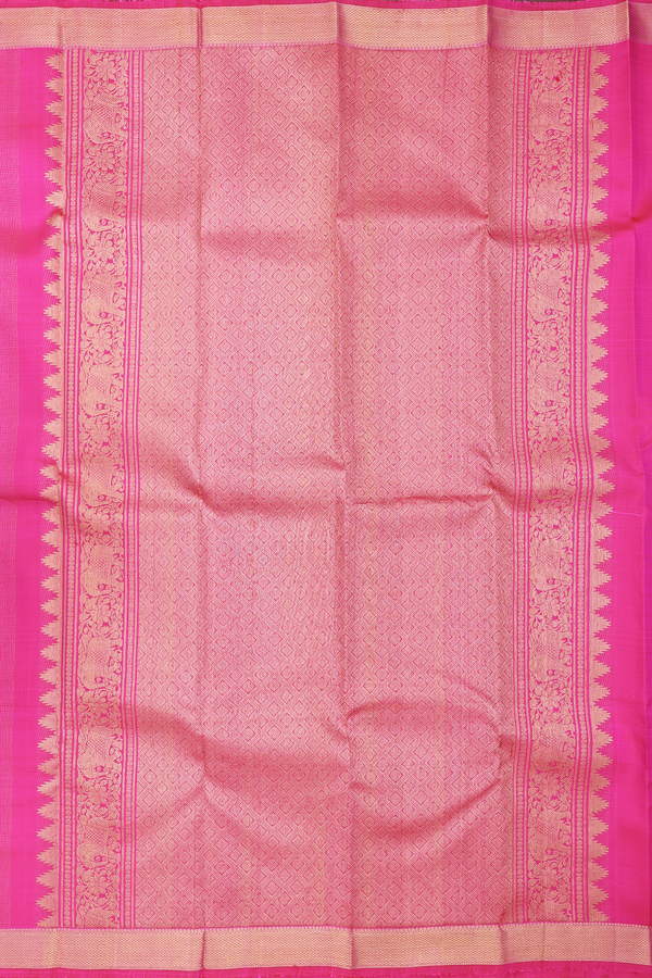 Kanchipuram Silk Saree In Pink With Stripes Design