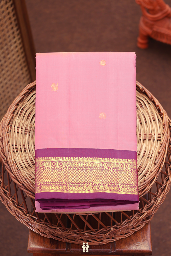 Kanchipuram Silk Saree In Pink With Peacock Buttas