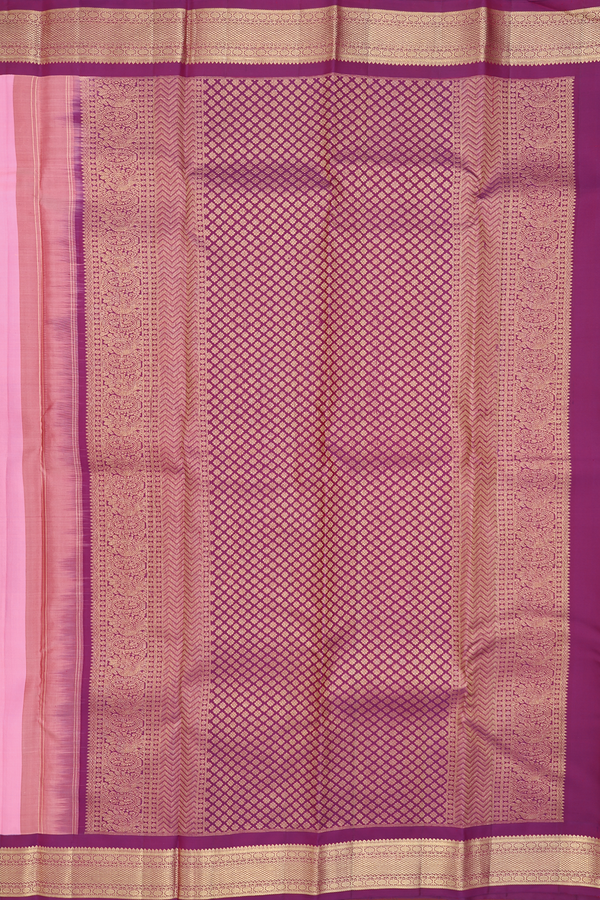Kanchipuram Silk Saree In Pink With Peacock Buttas
