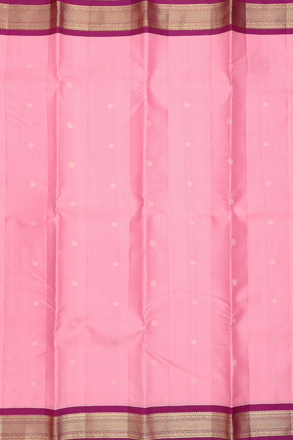 Kanchipuram Silk Saree In Pink With Peacock Buttas