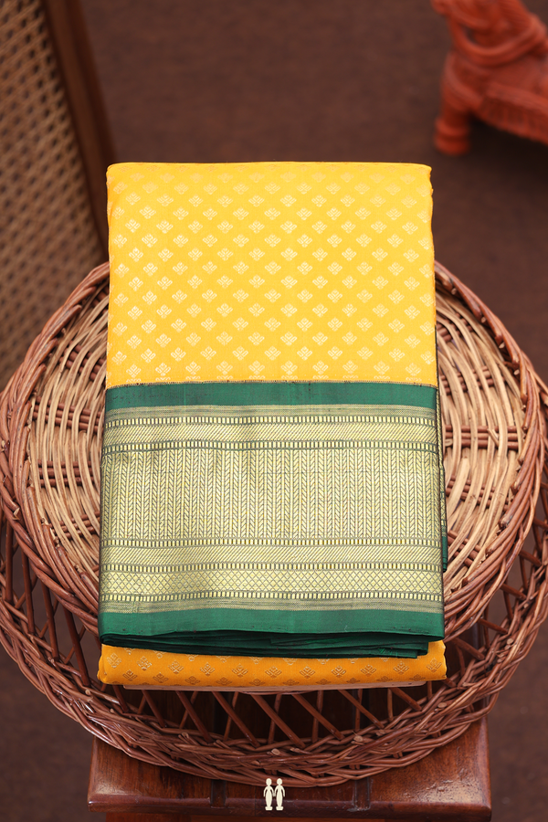 Kanchipuram Silk Saree In Honey Yellow With Zari Buttis
