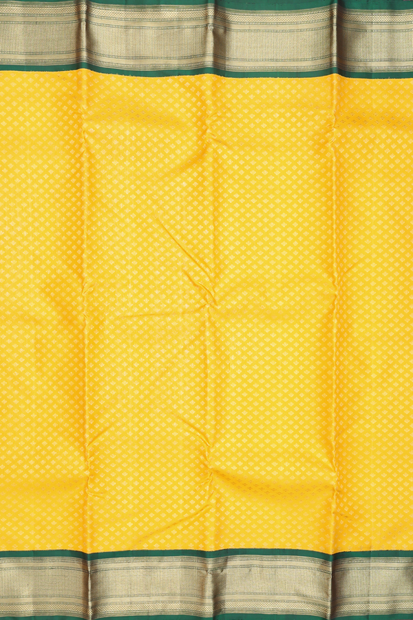 Kanchipuram Silk Saree In Honey Yellow With Zari Buttis