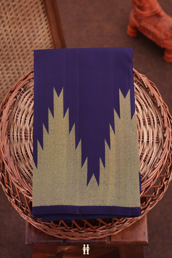 Kanchipuram Silk Saree In Navy Blue With Temple Border