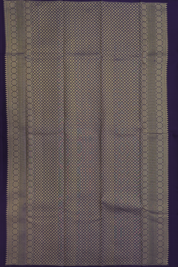 Kanchipuram Silk Saree In Navy Blue With Temple Border