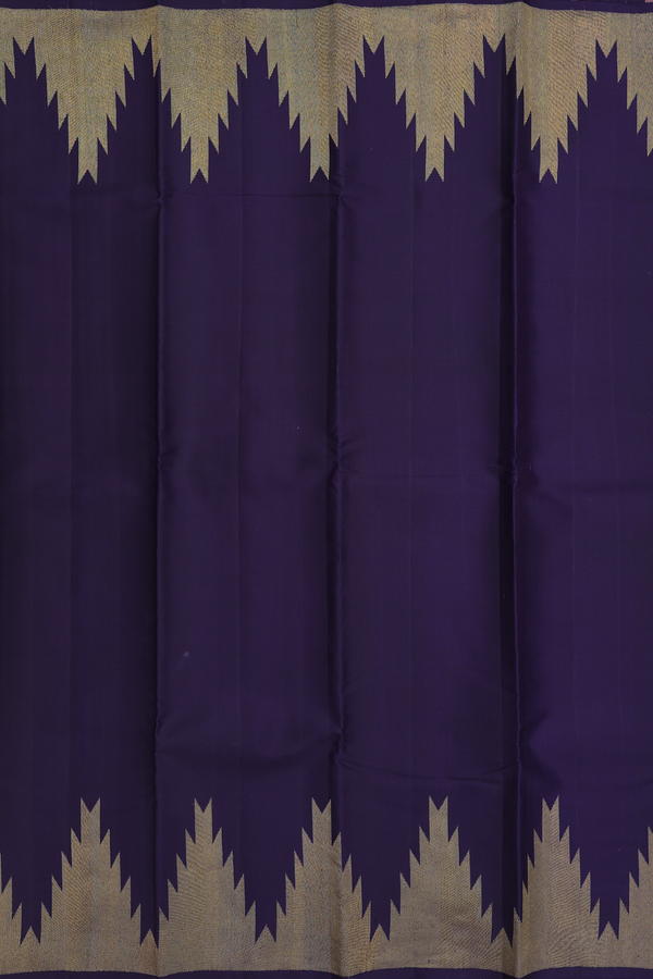 Kanchipuram Silk Saree In Navy Blue With Temple Border