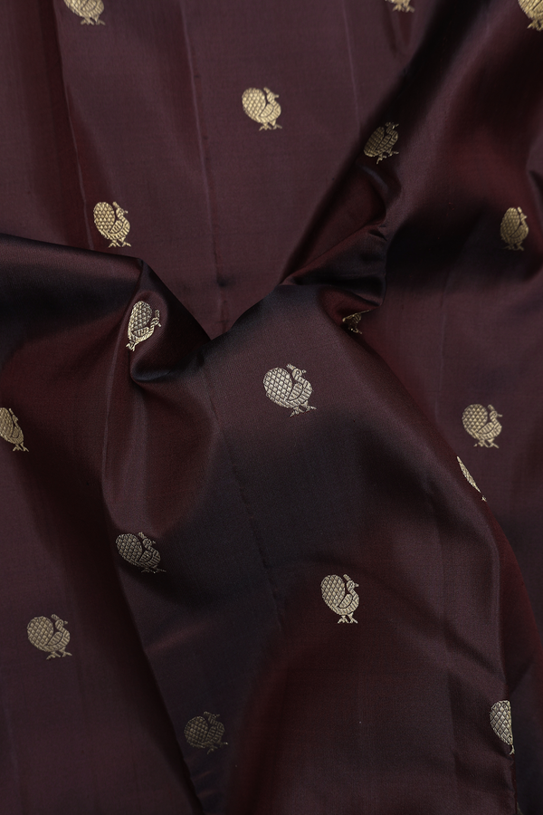 Kanchipuram Silk Saree In Coffee Brown With Peacock Buttas
