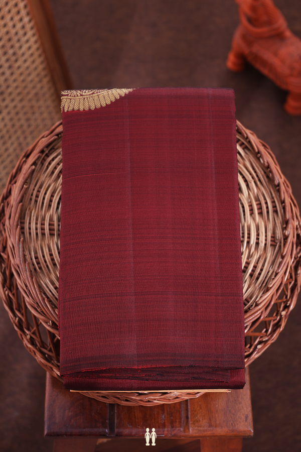 Kanchipuram Silk Saree In Burgundy Red With Zari Motifs