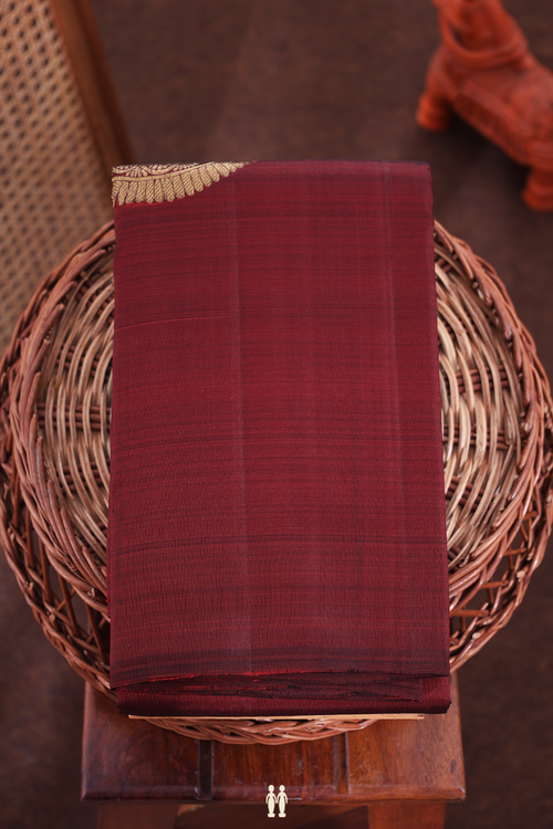 Kanchipuram Silk Saree In Burgundy Red With Zari Motifs