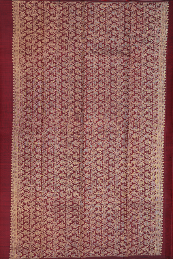 Kanchipuram Silk Saree In Burgundy Red With Zari Motifs