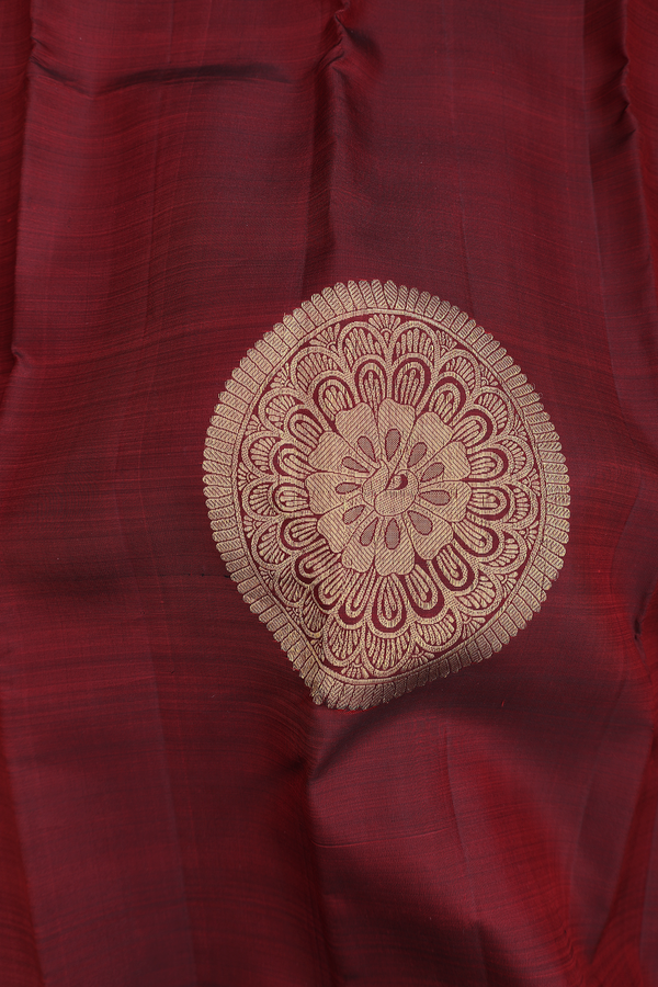 Kanchipuram Silk Saree In Burgundy Red With Zari Motifs